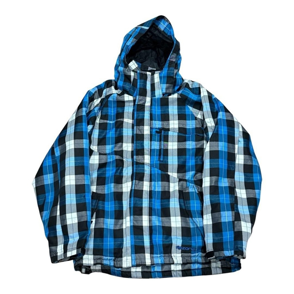 Ripzone Jacket Mens Medium Blue Black Plaid Hooded Core 5000mm Snow Ski Coat